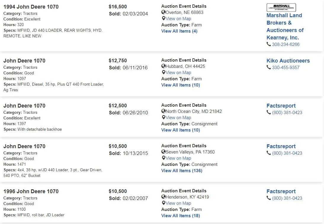 john deere 1070 specs