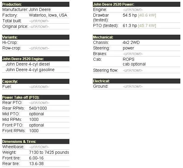 john deere 2520 hst specs