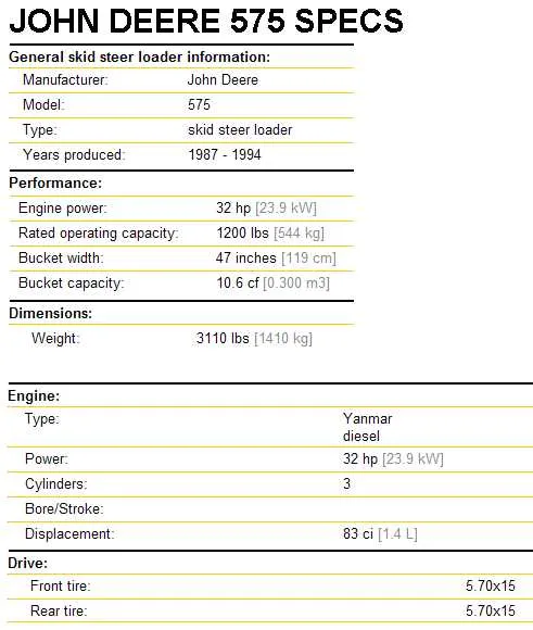 john deere 575 baler specs