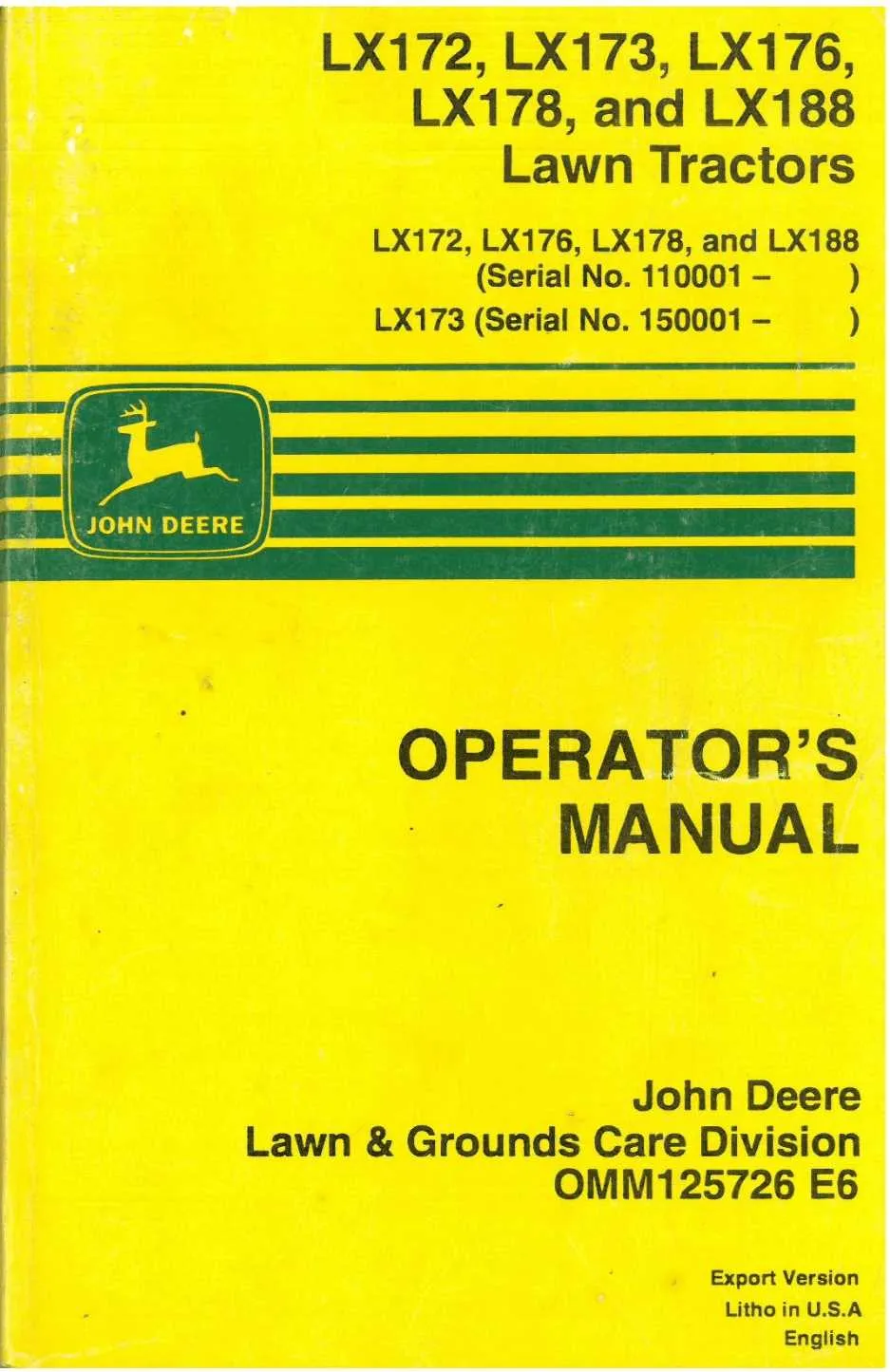 john deere lx172 specs