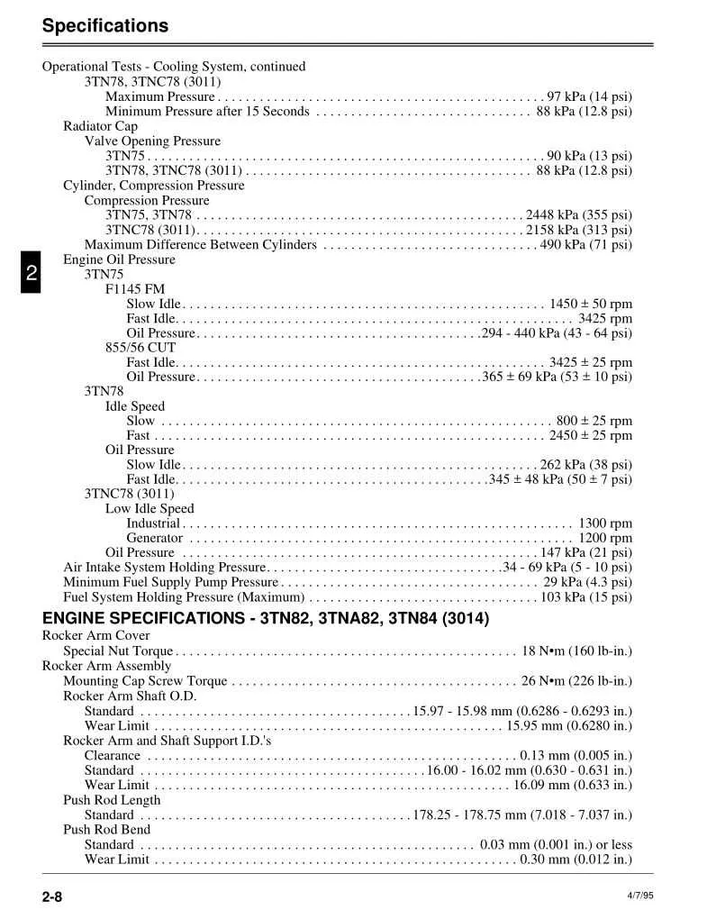 john deere model m80 engine torque specs