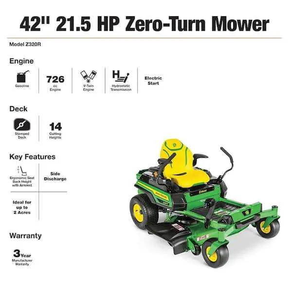 john deere z325e specs