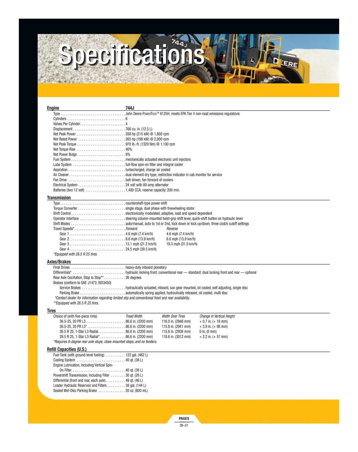 john deere 744j wheel loader specs