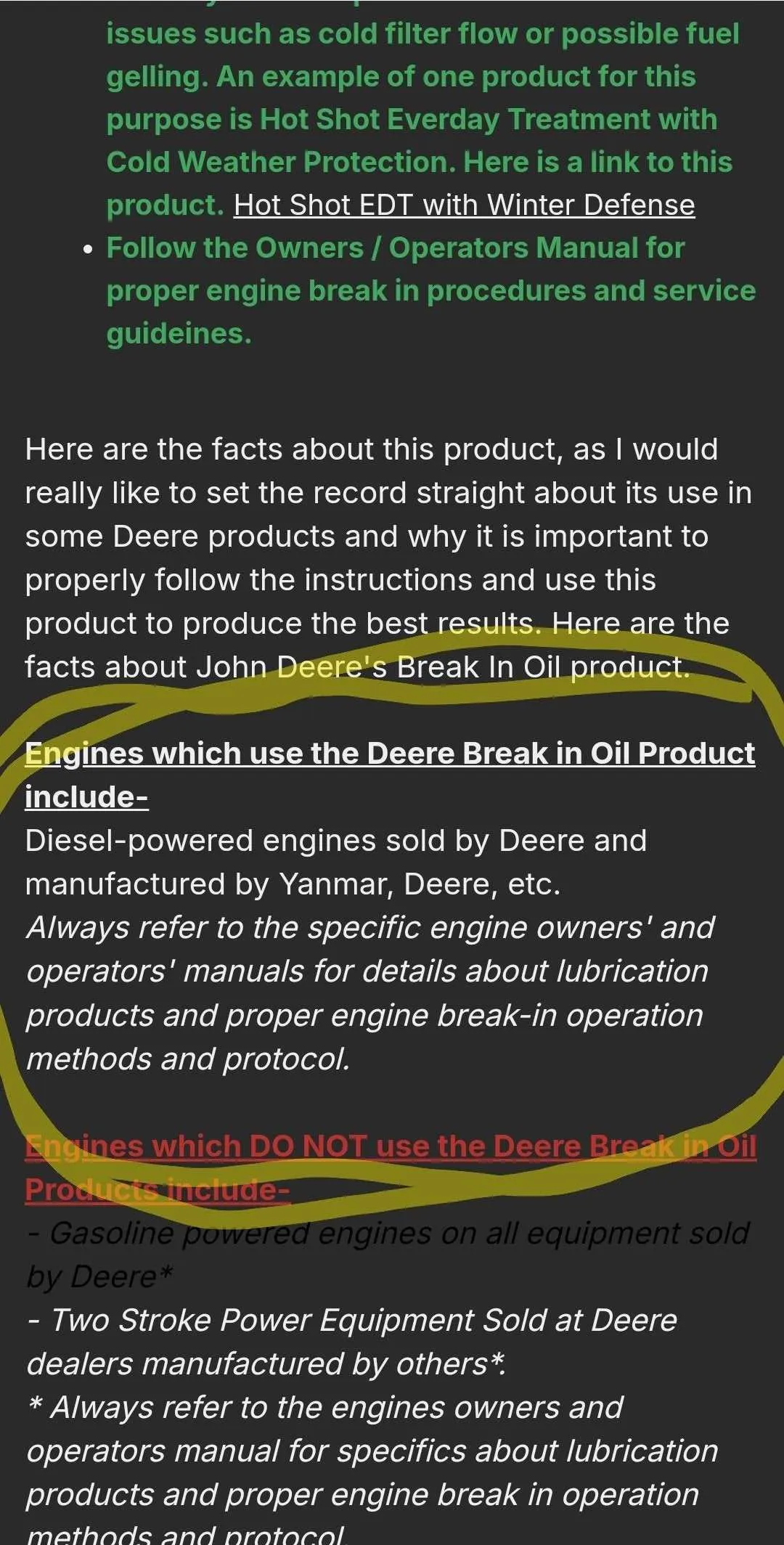 john deere break in oil specs