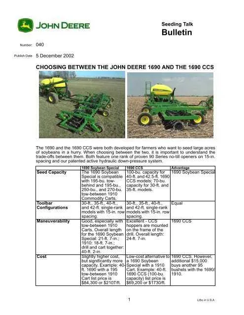 john deere 1690 ccs specs