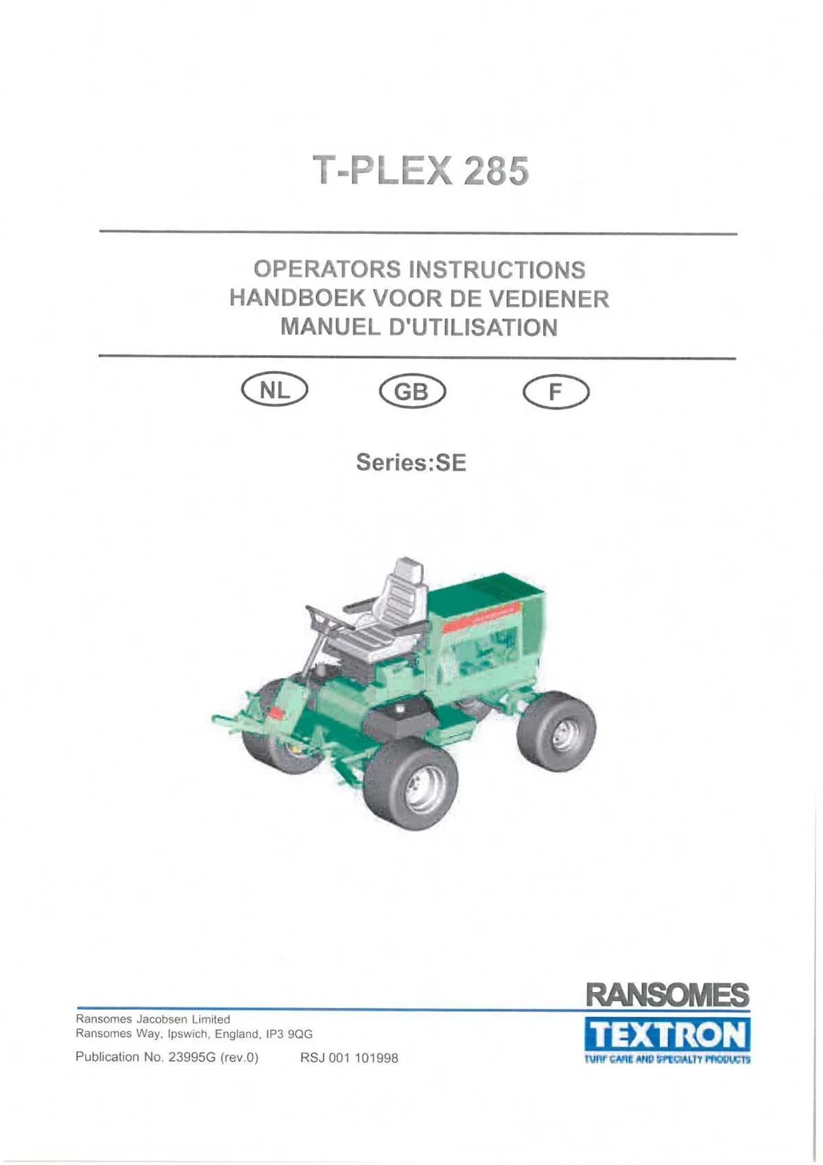 spec john deere 285 mower