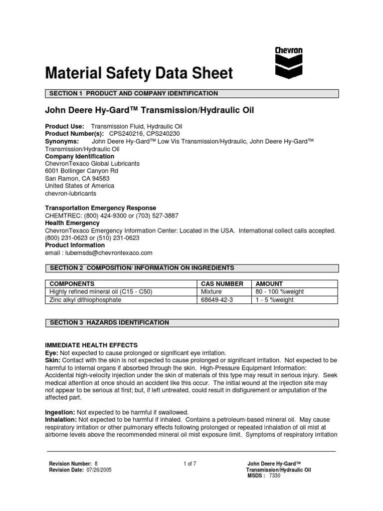 john deer hydralic fluid specs