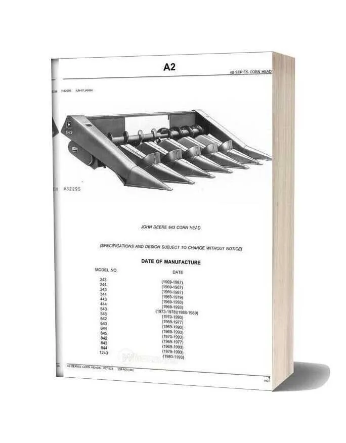 john deere 444 corn head specs