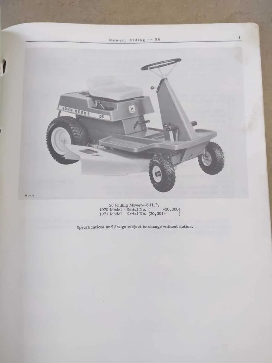 john deere 56 riding mower specs
