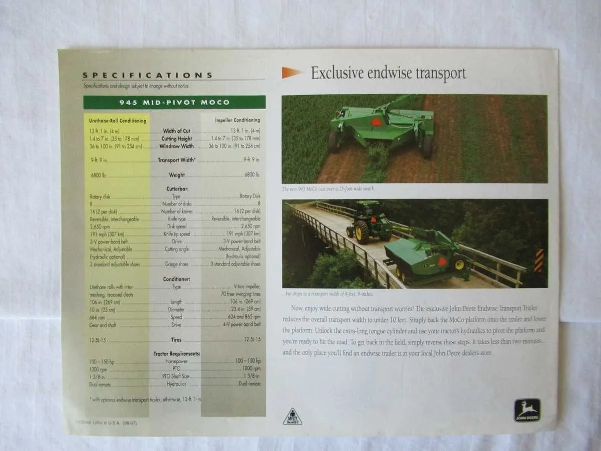 john deere 945 moco specs weight john deere 945 moco specs weight