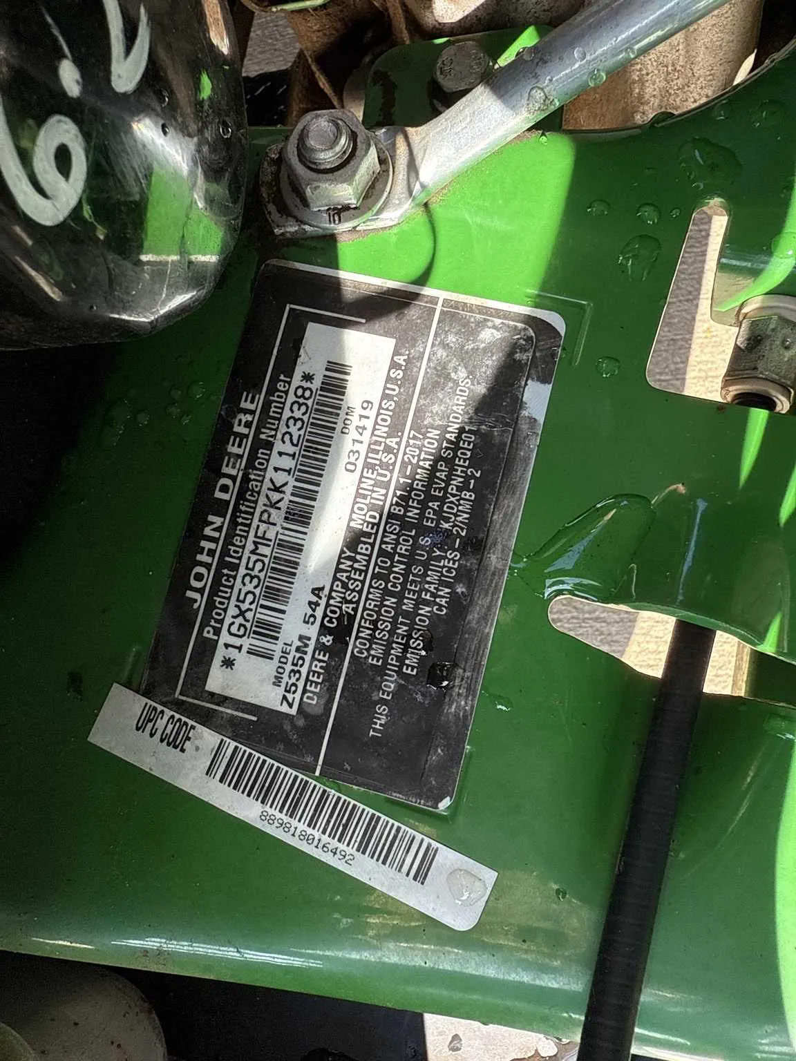john deere z535m specs