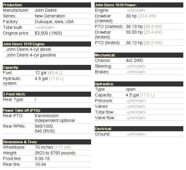 john deere 1010e specs