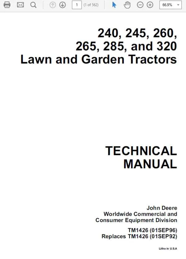 spec john deere 285 mower