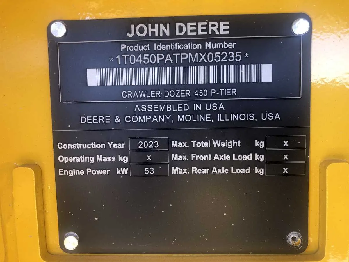 specs for john deere 450 crawler