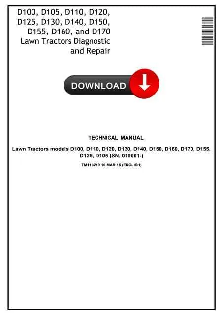 torque specs for john deere d130 mower deck parts