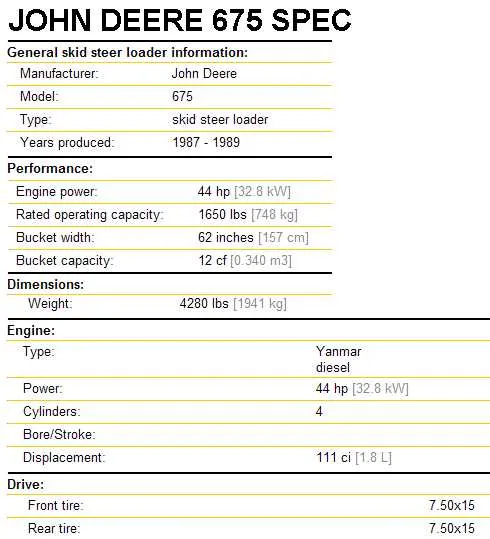 john deere 675 specs john deere 675 specs
